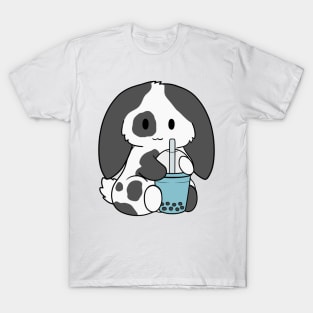 Spotted Black Bunny Blue Bubble Tea T-Shirt